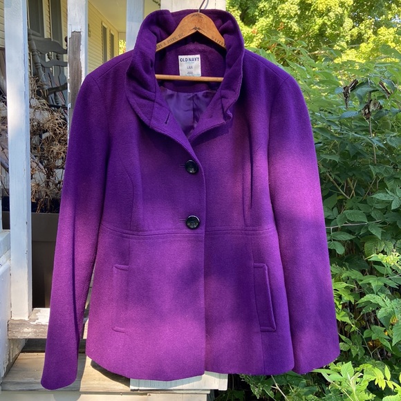 Old Navy Purple Ruffled Collar Wool Blend Peacoat Women's Size L - Picture 2 of 10
